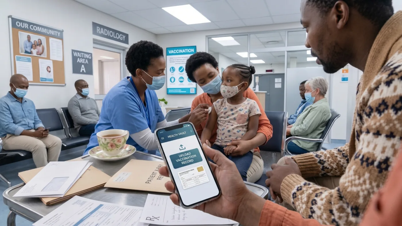 A parent recording a child's vaccination in the Health Vault app